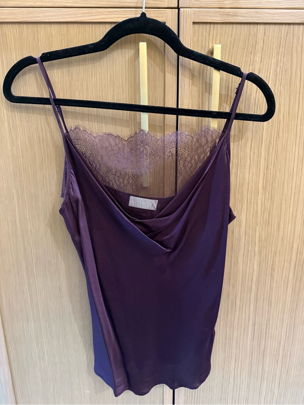 7 For All Mankind Purple Lace Trim Silk Cowl Neck Camisole
